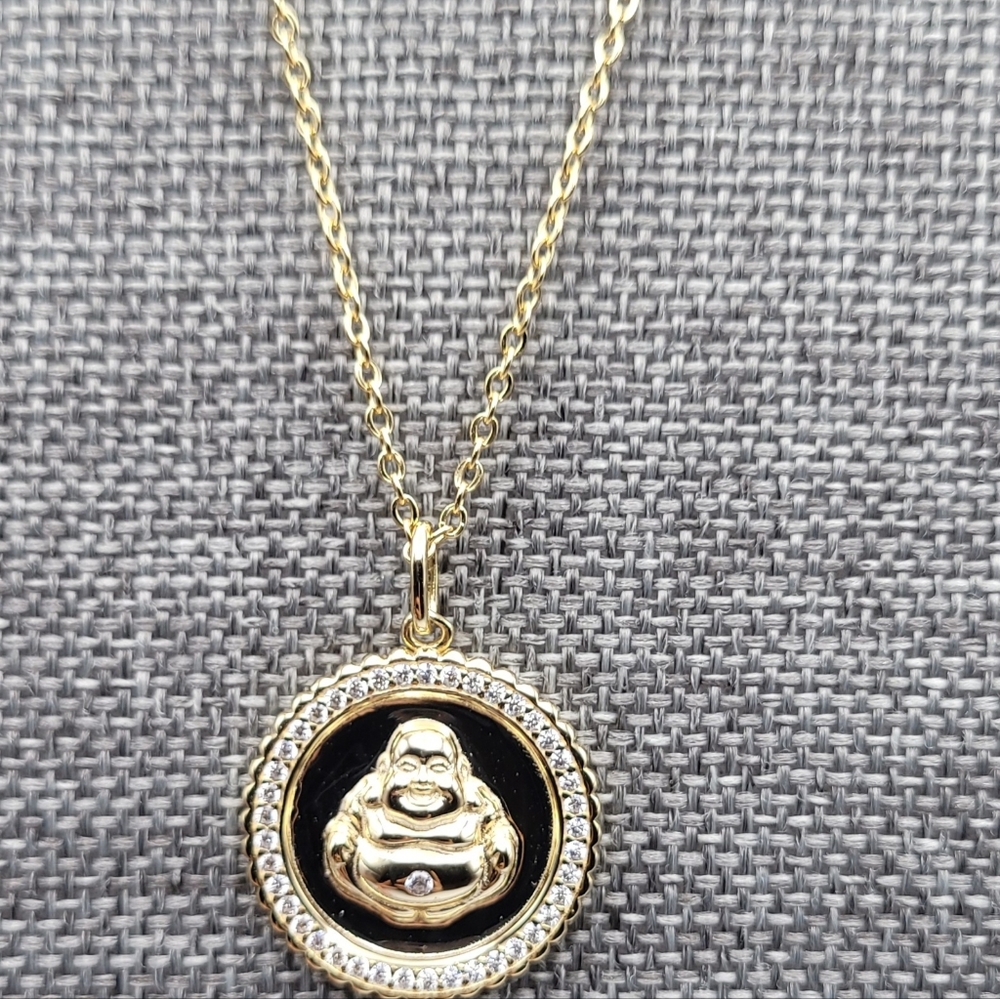 Laughing Buddha Medallion Sterling Silver Necklace